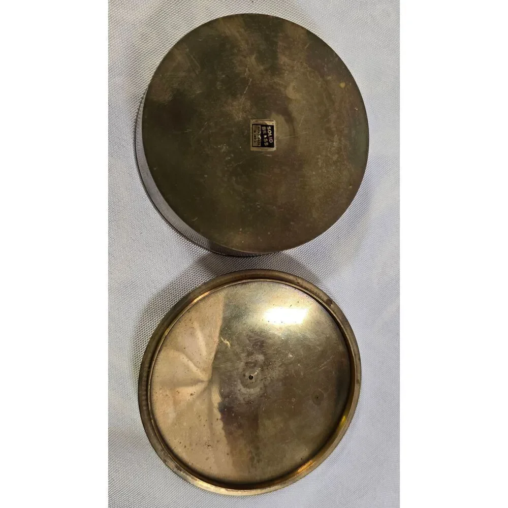 Intricate Floral Vintage Enameled Brass Trinket Box